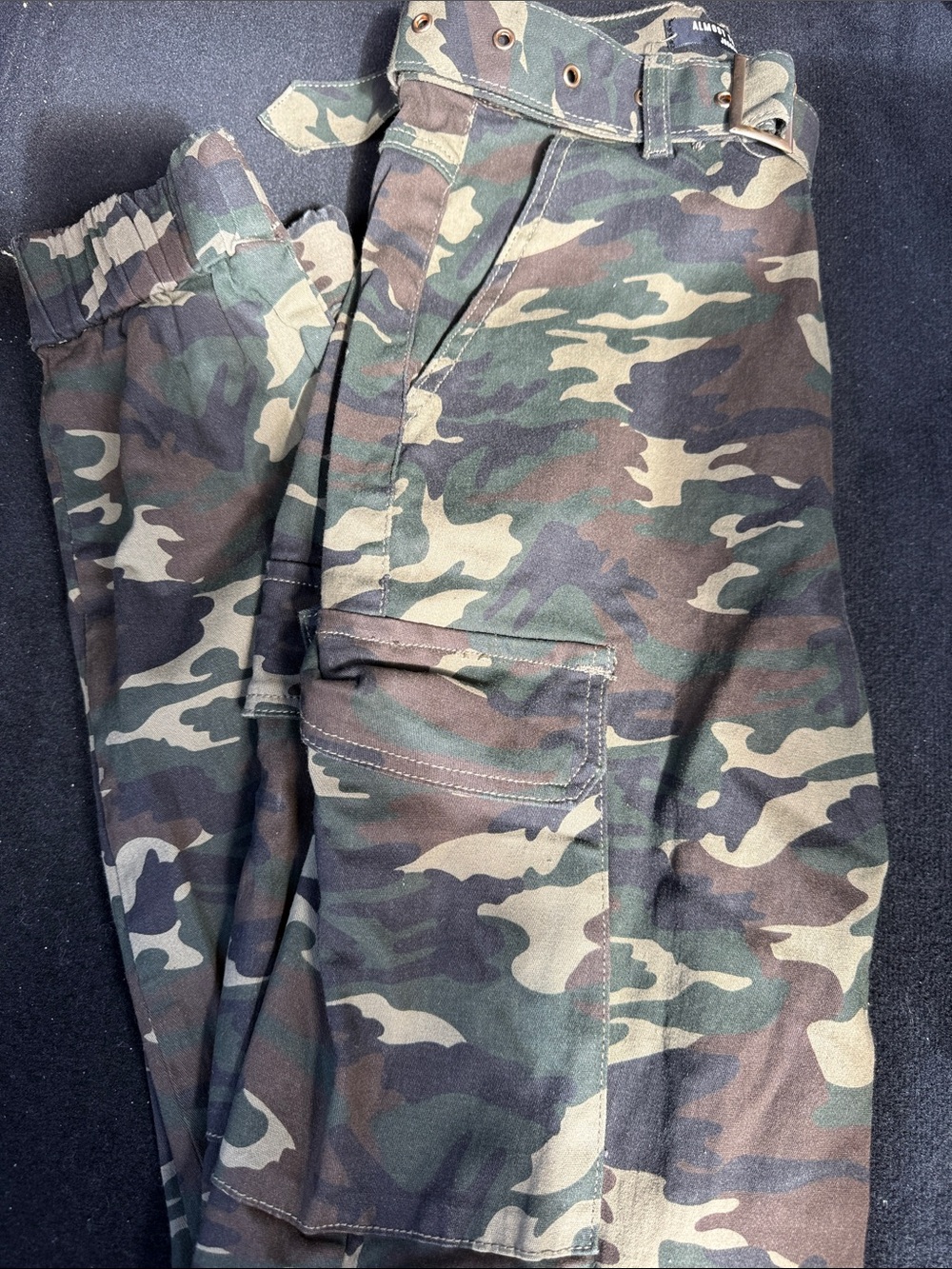 Almost Famous Camo Cargo Track Pants - Green/Brown/Black